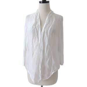 Angela Mara White Lightweight Cardigan Blouse Large Made In Italy‎ Viscose Silk